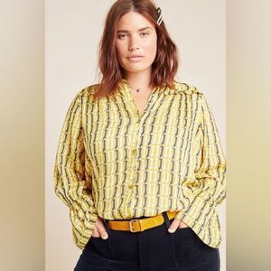 Maeve By Anthropologie Mustard Dashaund Print Blouse 6